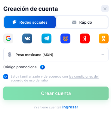 crear cuenta juegos 1win
