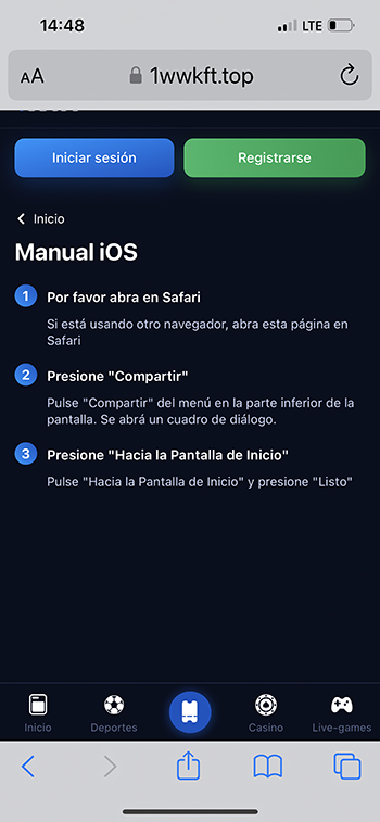 Descargar en iOS 1win