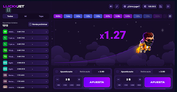 Interface principal Lucky Jet