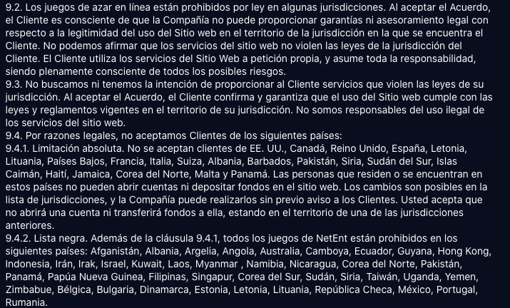 Pa&iacute;ses prohibidos 1win