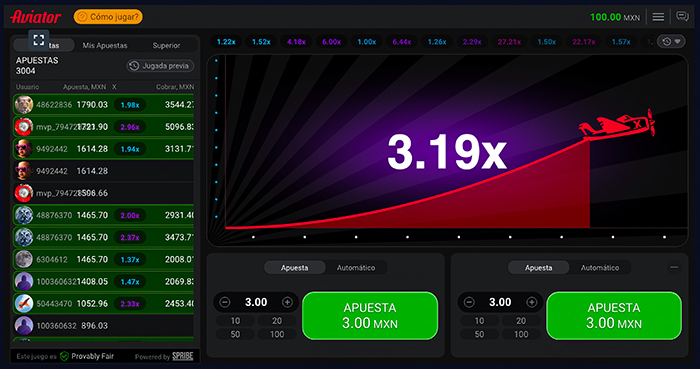 Pantalla principal aviator